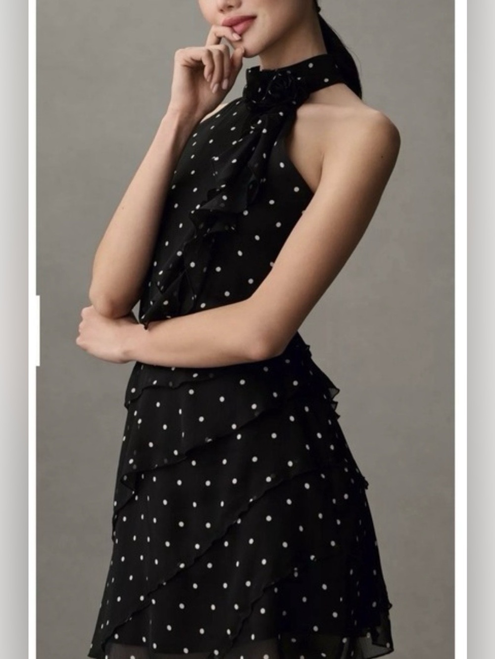 Anthropologie Maeve Halter Rosette Mini Dress Size L Polka Dot #GC215‎